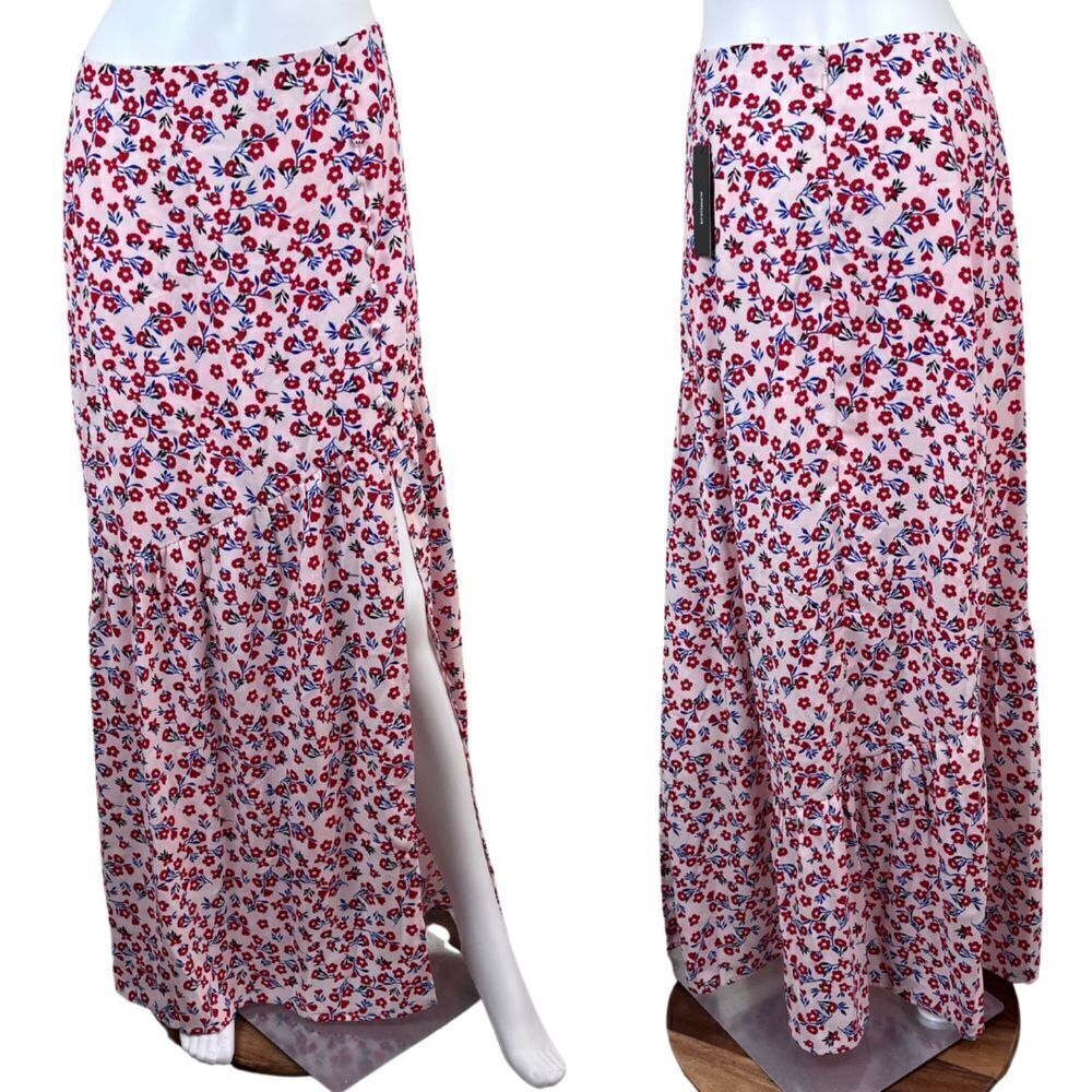 Lulus Size M Wandering Wonder Cotton Red High Rise Floral Maxi NEW Skirt Party